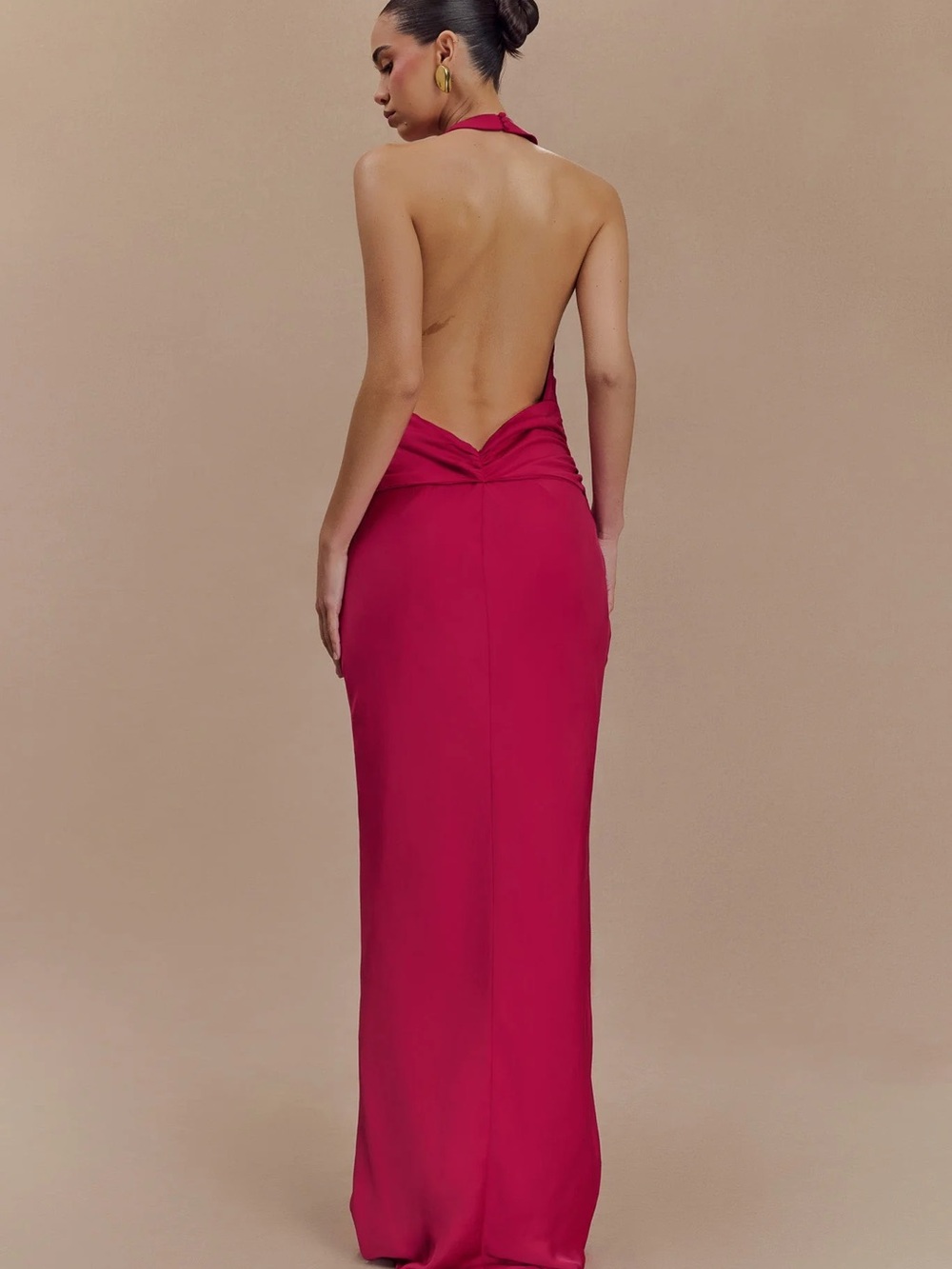 Never Worn- Meshki Rinna Satin Halter Maxi Dress - Pink Cherry - Picture 2 of 7